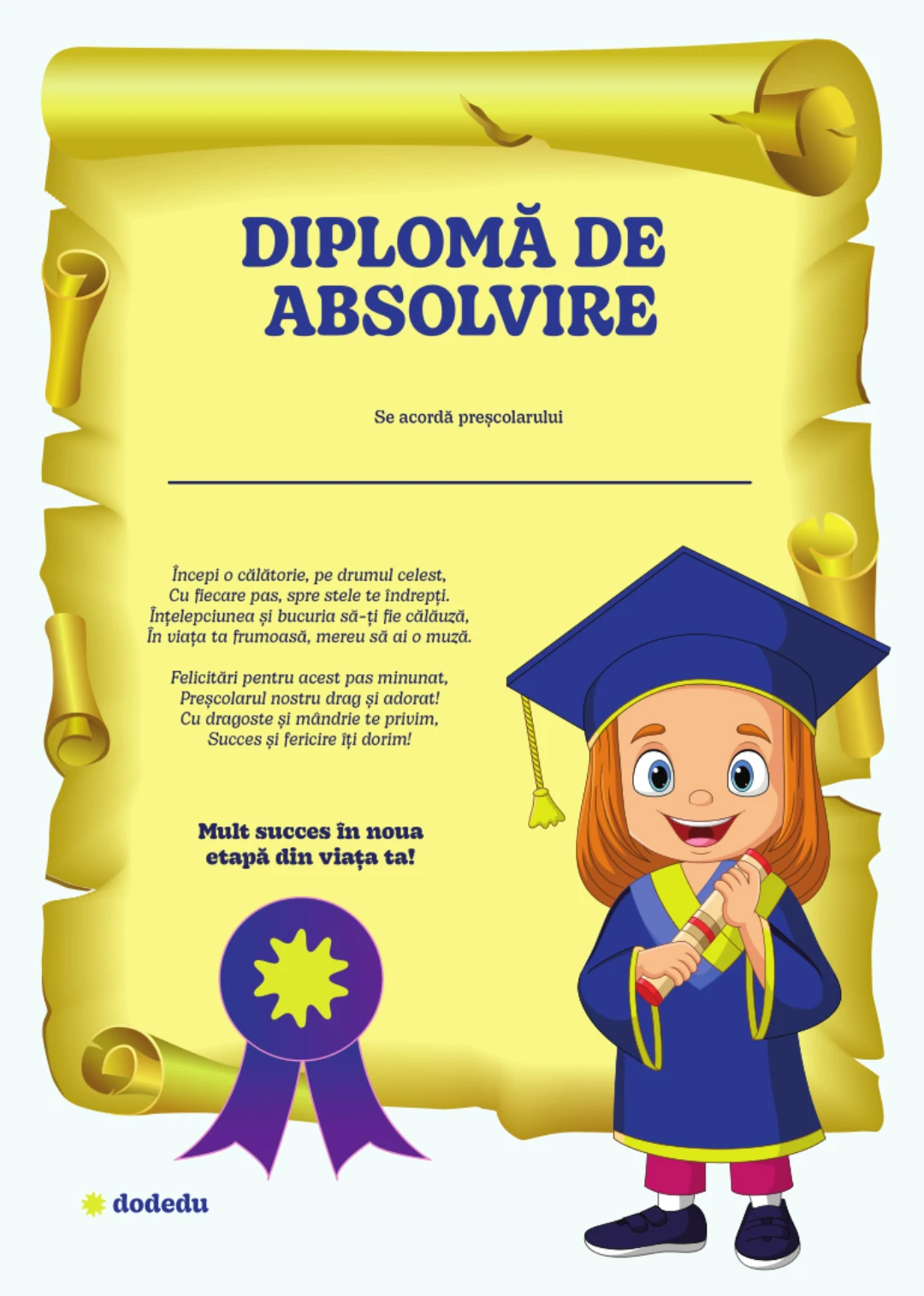 Diplomă Absolvire Preșcolar  - Fată