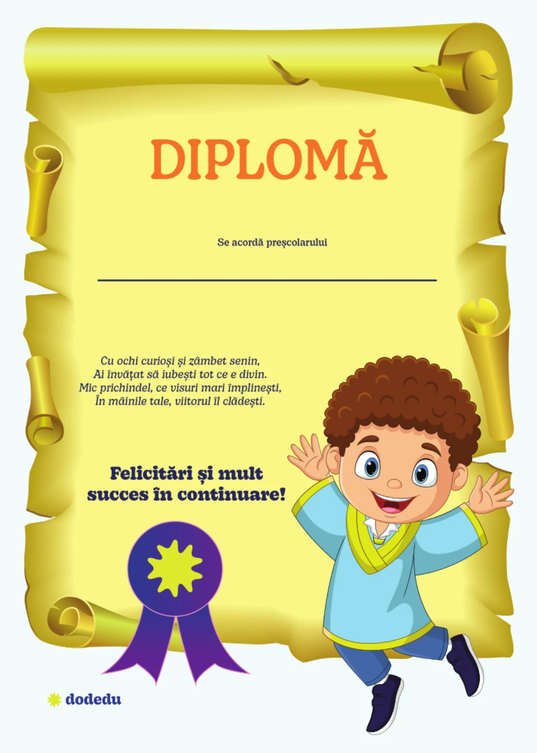 Diplomă Preșcolar - Băiat