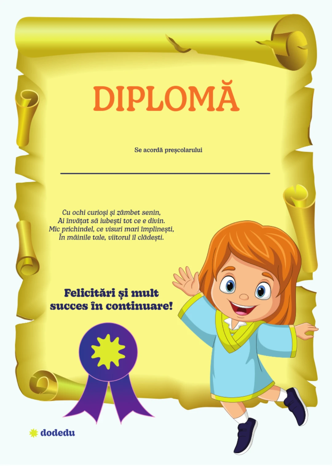 Diplomă Preșcolar - Fată