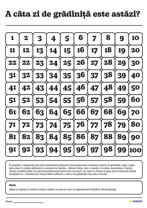Calendar zile gradiniță - Dimensiune A3